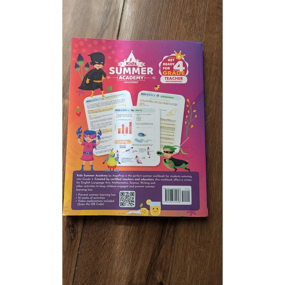 ArgoPrep Kids Summer Academy Grade 3-4 Workbook 12 Weeks Math Reading Science